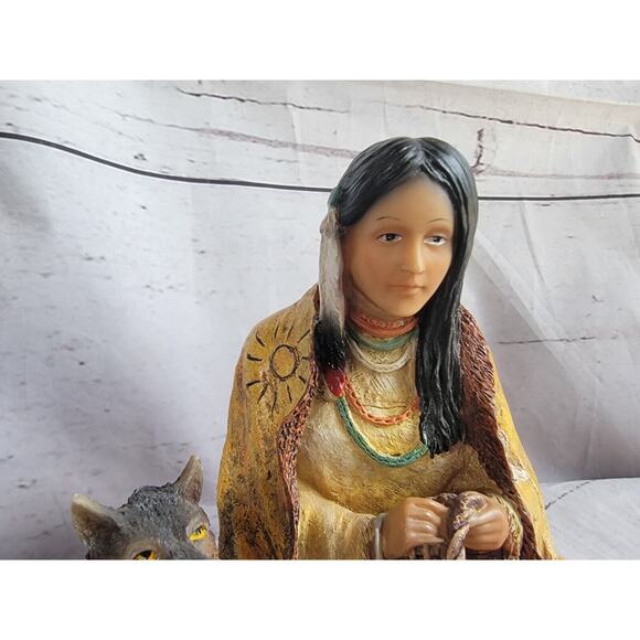 Vintage Native American Woman With Wolf Home Decor, Native American Art, 6” - Picture 4 of 9
